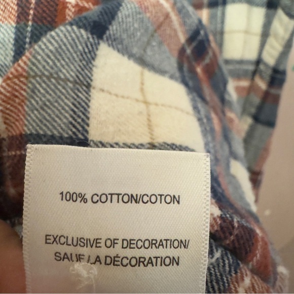 Lucky Brand Pearl Snap Flannel Shirt Plaid Blue Cream Mens Size XL - Picture 8 of 9